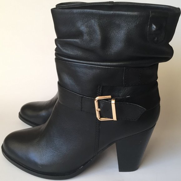 LE CHÂTEAU Chunky Heel Ankle Boots Women's Size 6 (US) /37(EUR) /Black Leather - Picture 3 of 11